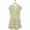 Max Studio Floral Ruffle Minidress In Grn/ylw Bloom Interlace