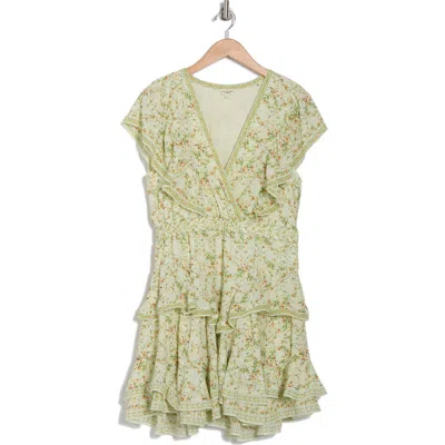 Max Studio Floral Ruffle Minidress In Grn/ylw Bloom Interlace