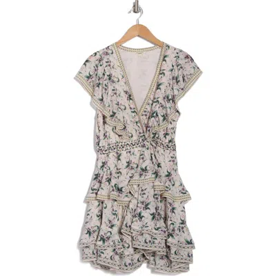 Max Studio Floral Ruffle Minidress In Gray