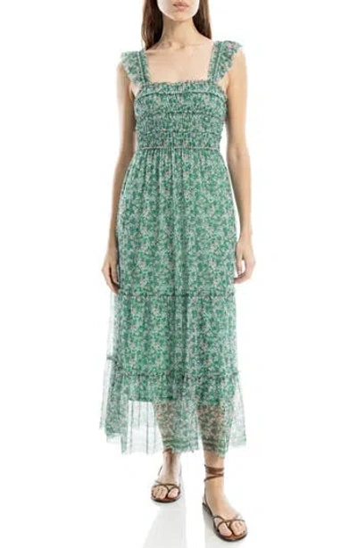 Max Studio Floral Ruffle Strap Smocked Tiered Chiffon Maxi Dress In Grntoscm
