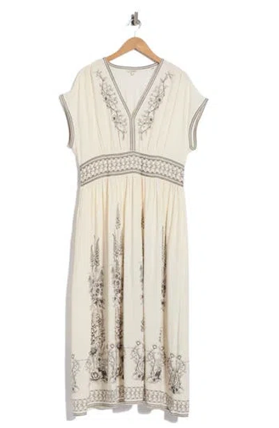Max Studio Floral Short Sleeve Maxi Dress In Gray
