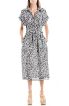 Max Studio Floral Tie Front Shirtdress In Black/cream Blot Flower