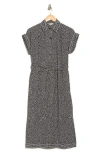 Max Studio Floral Short Sleeve Shirtdress In Black/ivory Posie Polka Dot