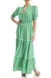 Max Studio Floral Short Sleeve Tiered Maxi Dress