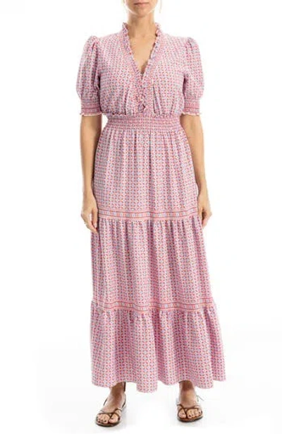 Max Studio Floral Short Sleeve Tiered Maxi Dress