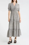 Max Studio Floral Short Sleeve Tiered Maxi Dress In Gray