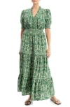 Max Studio Floral Short Sleeve Tiered Maxi Dress In Green