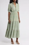 Max Studio Floral Short Sleeve Tiered Maxi Dress In Light Green Nouveau Floral