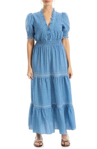 Max Studio Floral Short Sleeve Tiered Maxi Dress In Multi