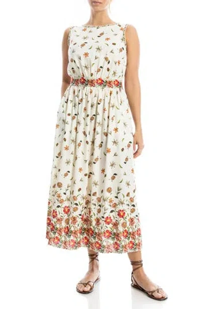 Max Studio Floral Sleeveless Boat Neck Maxi Dress In Natural/ Red Poppy
