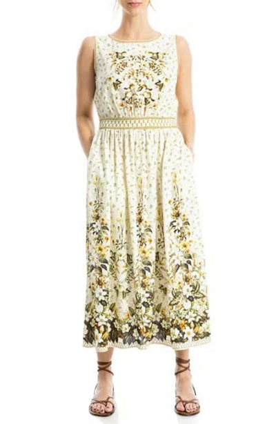 Max Studio Floral Sleeveless Boat Neck Maxi Dress In Yellow Magnolia