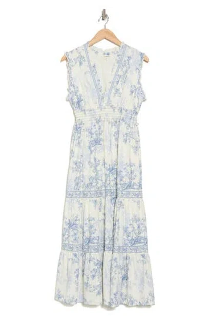 Max Studio Floral Sleeveless Tiered Maxi Dress In Blue
