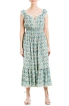 Max Studio Floral Smocked Maxi Dress In Blue Print