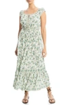 Max Studio Floral Smocked Maxi Dress In Cream Teal Bloom