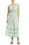 Max Studio Floral Smocked Maxi Dress In Cream/blue Summer Blooms