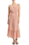 Max Studio Floral Smocked Maxi Dress In Red/cream Chainmail Geo