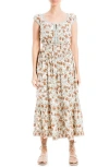 Max Studio Floral Smocked Maxi Dress In White/brown Print