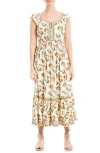 Max Studio Floral Smocked Maxi Dress In White/orange Green Print
