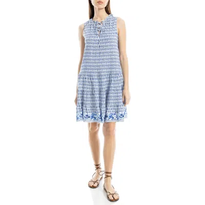 Max Studio Floral Split Neck Tiered Dress In Blue