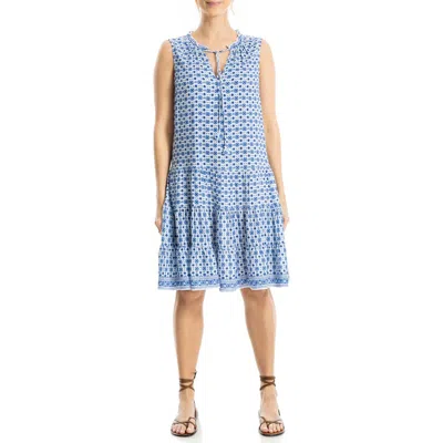 Max Studio Floral Split Neck Tiered Dress In Blue