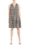 Max Studio Floral Split Neck Tiered Dress In Cream/black