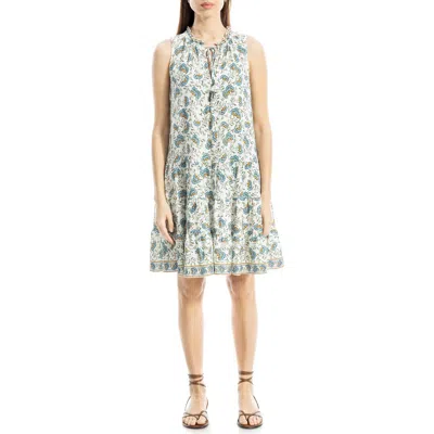 Max Studio Floral Split Neck Tiered Dress In Gray