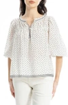 Max Studio Floral Three-quarter Bubble Sleeve Top In White