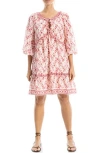 Max Studio Floral Three-quarter Sleeve Keyhole Minidress In Pink