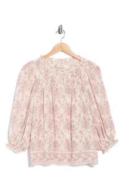 Max Studio Floral Three-quarter Bubble Sleeve Top