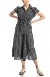 Max Studio Floral Tie Front Shirtdress In Black