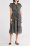 Max Studio Floral Tie Front Shirtdress In Gray