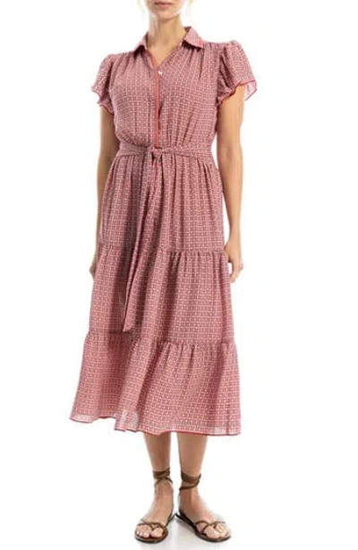 Max Studio Floral Tie Front Shirtdress In Pink