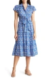 Max Studio Floral Tie Front Shirtdress In Ble/blk Stncl Mums