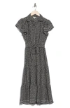 Max Studio Floral Tie Front Shirtdress In Blk/iry Large Posie Polka Dot