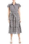 Max Studio Georgette Smocked Maxi Dress In Blk/ivry Nstng Flrl