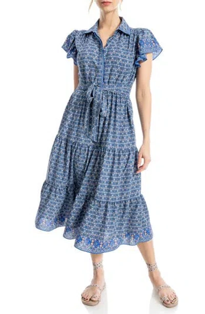 Max Studio Floral Tie Front Shirtdress In Bluefdmp-blue Floral Daisies Medallion Panel