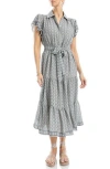 Max Studio Floral Tie Front Shirtdress In Cream/blue Tmp Grove