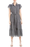 Max Studio Floral Tie Front Shirtdress In Dk Olv Rng Rnd Spots
