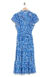 Max Studio Floral Tie Front Shirtdress In Crm/ble/blk Grphc Flrl Ink