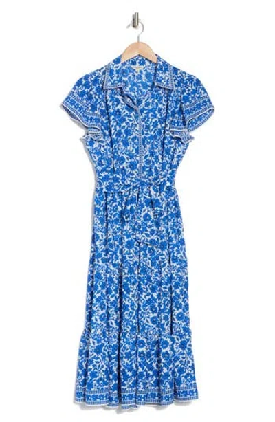 Max Studio Floral Tie Front Shirtdress In Crm/ble/blk Grphc Flrl Ink