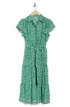 Max Studio Floral Tie Front Shirtdress In Green/cream Poppies Field