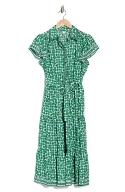 Max Studio Floral Tie Front Shirtdress In Green/cream Poppies Field
