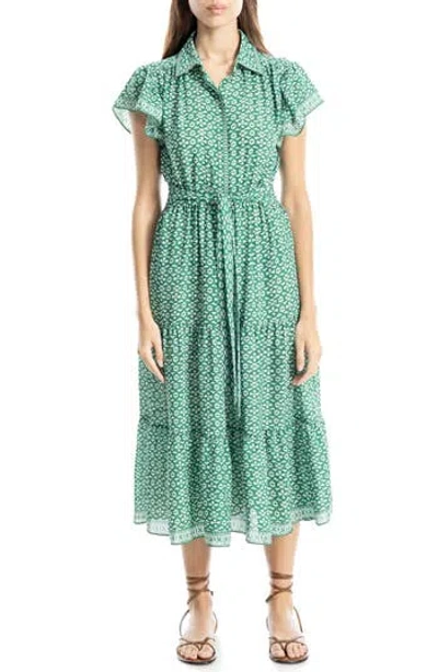 Max Studio Floral Tie Front Shirtdress In Grn/crm Ornt Elgnc