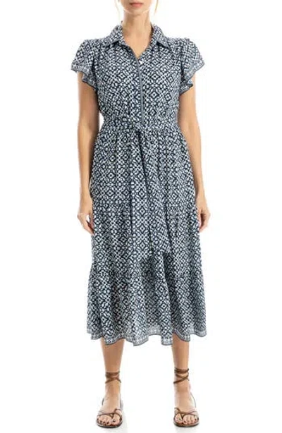 Max Studio Floral Tie Front Shirtdress In Blue