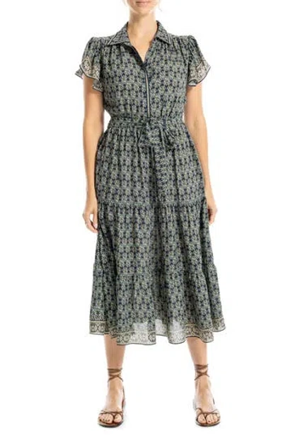 Max Studio Floral Tie Front Shirtdress In Nvynvmil-navy Nouveau Mini Lilies
