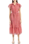 Max Studio Floral Tie Front Shirtdress In Red Floral Trellis
