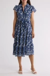Max Studio Floral Tie Front Shirtdress In Sapslvfh