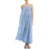 Max Studio Floral Tiered Cotton Blend Maxi Dress In Blue