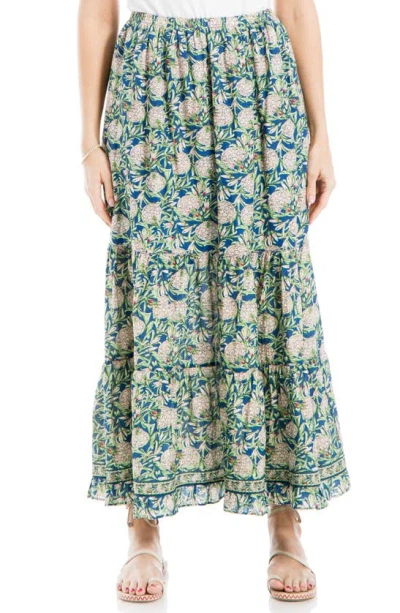 Max Studio Floral Tiered Cotton Blend Maxi Skirt In Ble/ Pnk Glrs Dhls