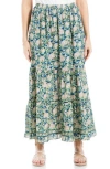 Max Studio Floral Tiered Cotton Blend Maxi Skirt In Ble/pnk Glrs Dhls
